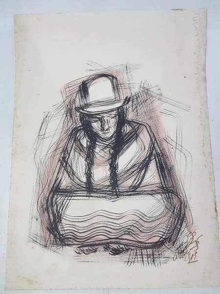 Dibujo a tinta y lapiz -Firmado "Mujer Kolla"